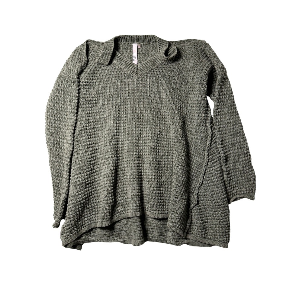 Miilla Olive Womens Green V-Neck Sweater with Collar Detail Size Small